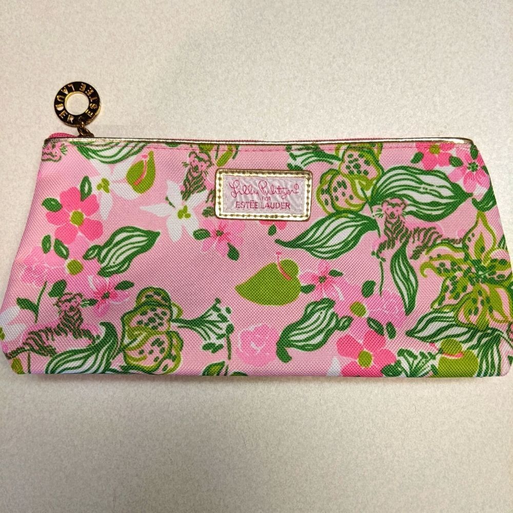 Lilly Pulitzer for Estee Lauder canvas makeup zipper pouch 10"x5"x2"